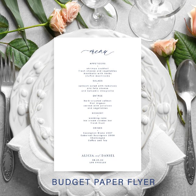 Prospectus 14 Cm X 21,6 Cm Menu budget simple marine et mariage blanc (Créateur téléchargé)