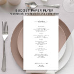 Prospectus 14 Cm X 21,6 Cm Menu Budget simple noir et blanc mariage<br><div class="desc">Simple blanc tendance minimaliste typographie texte personnalisé BUDGET modèle abordable menu mariage PAPIER FLYER. VEUILLEZ LIRE CECI AVANT D'ACHETER ! Il s'agit d'une carte économique abordable imprimée sur un FLYER. Veuillez noter que BUDGET PAPER EST MINCE - Vous pouvez mettre à niveau pour que cette carte soit imprimée sur le...</div>