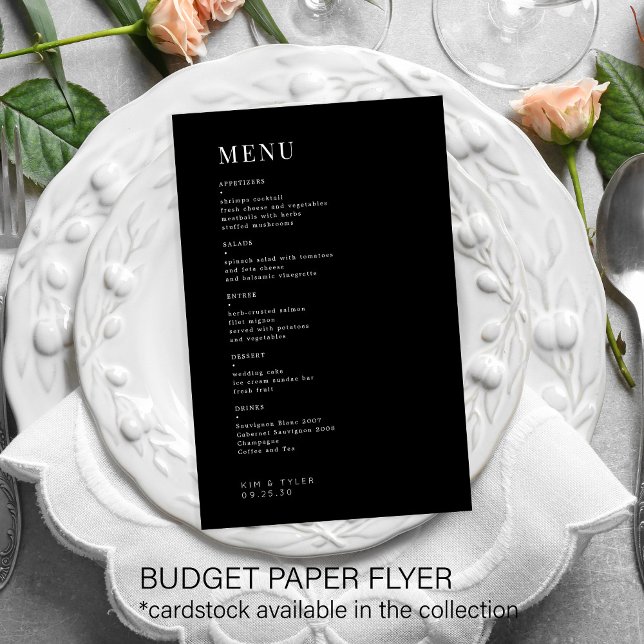 Prospectus 14 Cm X 21,6 Cm Menu Budget simple noir et blanc mariage (Créateur téléchargé)