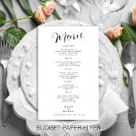 Prospectus 14 Cm X 21,6 Cm Menu Budget simple noir et blanc mariage<br><div class="desc">Simple élégant moderne écriture calligraphie script minimaliste budget abordable menu mariage papier modèle flyer. Facile à personnaliser avec vos détails ! VEUILLEZ LIRE CECI AVANT D'ACHETER : Il s'agit d'une carte économique et abordable imprimée sur un FLYER (type de papier publicitaire adapté aux envois pliés). Veuillez noter que le PAPIER...</div>