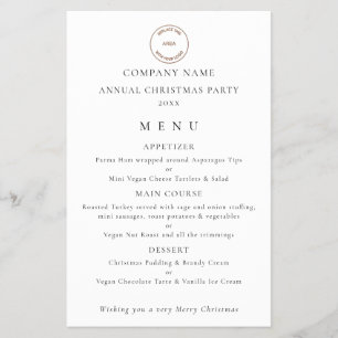 Prospectus 14 Cm X 21,6 Cm Menu de la fête de Noël de l'entreprise Logo PAPER
