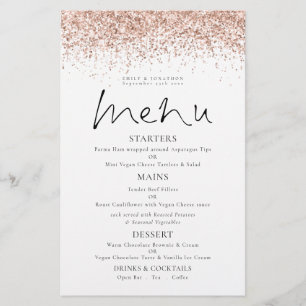 Prospectus 14 Cm X 21,6 Cm Menu de mariage à écriture pailletée or rose en pa