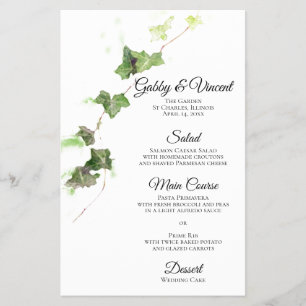Prospectus 14 Cm X 21,6 Cm Menu de mariage aquarelle de vigne de lierre angla