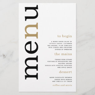 Prospectus 14 Cm X 21,6 Cm Menu de mariage blanc typographie Or noir PAPIER