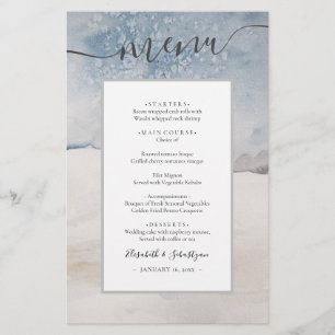 Prospectus 14 Cm X 21,6 Cm Menu de mariage bleu argent hiver aquarelle budget