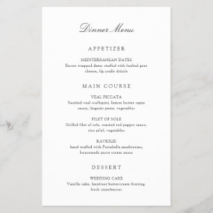 Prospectus 14 Cm X 21,6 Cm Menu de mariage classique noir et blanc Old Money