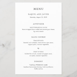 Prospectus 14 Cm X 21,6 Cm Menu de mariage élégant classique à budget