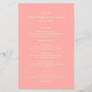 Prospectus 14 Cm X 21,6 Cm Menu de mariage élégant corail rose moderne à peti