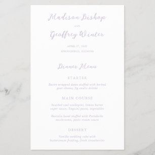 Prospectus 14 Cm X 21,6 Cm Menu de mariage élégant et économique en écriture