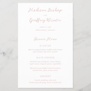 Prospectus 14 Cm X 21,6 Cm Menu de mariage élégant et rose à écriture gras