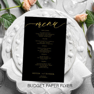 Prospectus 14 Cm X 21,6 Cm Menu de mariage élégant romantique doré noir à bud