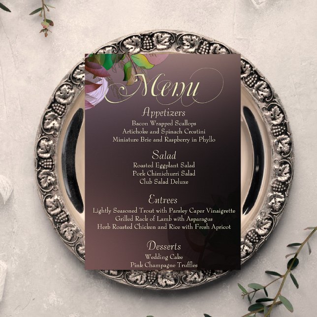 Prospectus 14 Cm X 21,6 Cm Menu de mariage Mauve Leafy Dreams (Créateur téléchargé)