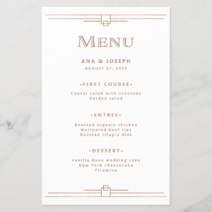 Prospectus 14 Cm X 21,6 Cm Menu de mariage moderne Art Déco Faux or rose su