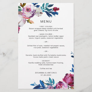 Prospectus 14 Cm X 21,6 Cm Menu de mariage moderne floral coloré et économiqu