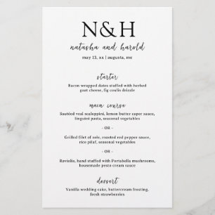 Prospectus 14 Cm X 21,6 Cm Menu de mariage moderne noir et blanc à monogramme