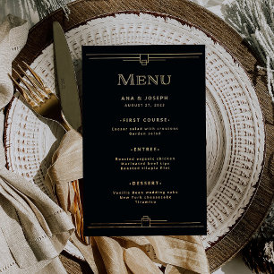 Prospectus 14 Cm X 21,6 Cm Menu de mariage noir et or élégant Moderne Deco