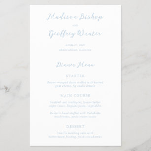 Prospectus 14 Cm X 21,6 Cm Menu de mariage pas cher en poudre bleue avec écri