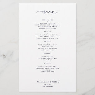 Prospectus 14 Cm X 21,6 Cm Menu de mariage simple blanc et bleu marine minuit