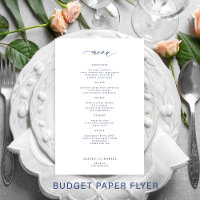 Menu de mariage simple bleu marine et blanc