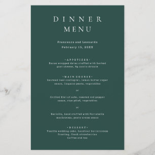Prospectus 14 Cm X 21,6 Cm Menu de mariage simple vert émeraude classique