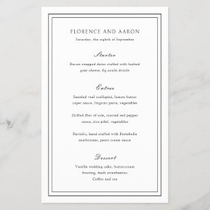 Prospectus 14 Cm X 21,6 Cm Menu de mariage traditionnel noir et blanc à petit