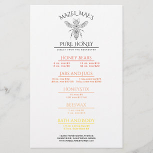 Prospectus 14 Cm X 21,6 Cm Menu de miel de rucher personnalisé