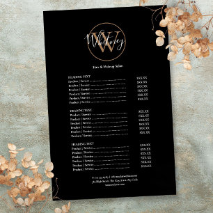 Prospectus 14 Cm X 21,6 Cm Menu de service de salon de monogramme de script é