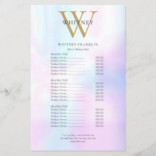 Prospectus 14 Cm X 21,6 Cm Menu de service de salon de monogramme iridescent