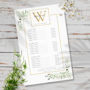 Prospectus 14 Cm X 21,6 Cm Menu de service de salon de verdure à monogramme d