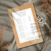Menu de service de salon de verdure aquarelle rust