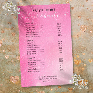 Prospectus 14 Cm X 21,6 Cm Menu de services de salon de coiffure scintillant