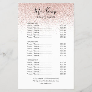 Prospectus 14 Cm X 21,6 Cm Menu de services de salon de Simple Script Rose Go