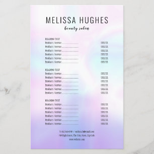 Prospectus 14 Cm X 21,6 Cm Menu de services de salon iridescent simple modern