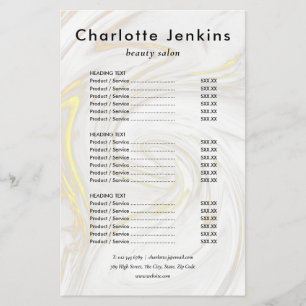 Prospectus 14 Cm X 21,6 Cm Menu de services de salon minimaliste en marbre ch