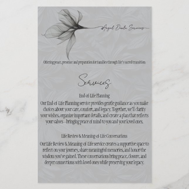 Prospectus 14 Cm X 21,6 Cm Menu des services (Devant)