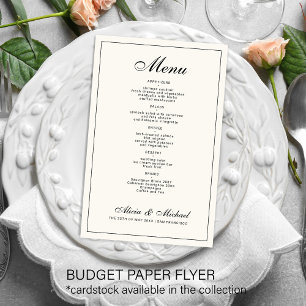 Prospectus 14 Cm X 21,6 Cm Menu élégant de mariage noir crème ivoire à budget