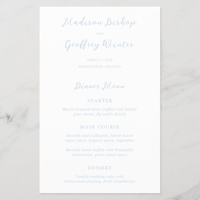 Prospectus 14 Cm X 21,6 Cm Menu Mariage Budget Bleu Gras Script Powder (Devant)
