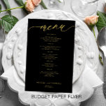 Prospectus 14 Cm X 21,6 Cm Menu mariage noir or élégant et budget<br><div class="desc">Simple noir tendance minimaliste faux or script de calligraphie texte personnalisé modèle pas cher BUDGET mariage menu papier flyer. VEUILLEZ LIRE CECI AVANT D'ACHETER ! Il s'agit d'un programme économique imprimé sur un PAPER FLYER (type de papier publicitaire). VEUILLEZ NOTER que les couleurs de l'arrière - plan et du script...</div>
