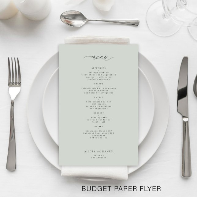 Prospectus 14 Cm X 21,6 Cm Menu mariage vert à sauge simple budget (Créateur téléchargé)