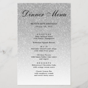 Prospectus 14 Cm X 21,6 Cm Menu Parties scintillant argentée Glam Party
