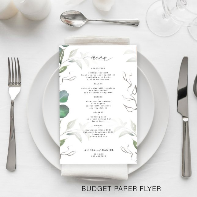Prospectus 14 Cm X 21,6 Cm Menu simple de mariage avec verdure d'eucalyptus (Créateur téléchargé)