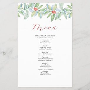 Prospectus 14 Cm X 21,6 Cm Menus de mariage de Noël à la peinture aquarelle e