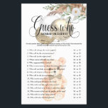 Prospectus 14 Cm X 21,6 Cm Mete Teddy Bear 'Guess Who's Baby shower Game Flye<br><div class="desc">Conçu pour coordonner avec nos invitations à la douche bébé 'Bearly Wait'. Ce joli baby shower "Guess Who" jeu de maman ou de papa dispose d'une végétation botanique avec de l'herbe séchée de pampas et des fleurs blanches et un élégant modèle. Chaque question peut être éditée, donc si vous voulez...</div>