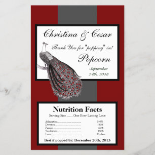 Prospectus 14 Cm X 21,6 Cm Microwave Popcorn Wrapper Peacock Rouge Noir Blanc
