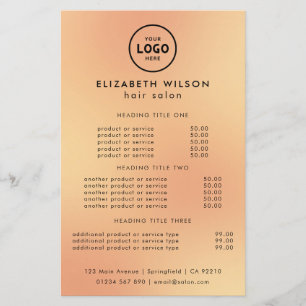 Prospectus 14 Cm X 21,6 Cm Modèle de Liste de Prix de Salon de Luxe Tendance