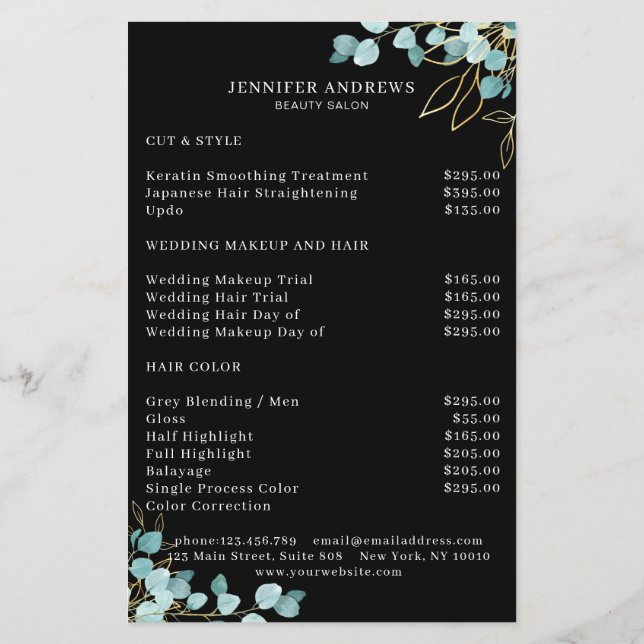 Prospectus 14 Cm X 21,6 Cm Modern, Black Greenery Flyer (Dos)