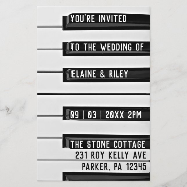 Prospectus 14 Cm X 21,6 Cm Music=Love Piano Photo Budget Wedding Invite (Devant)