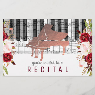Prospectus 14 Cm X 21,6 Cm musique piano marsala aquarelle fleurs