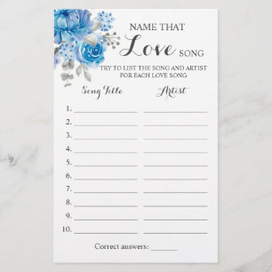 Prospectus 14 Cm X 21,6 Cm Nom qui aime Chanson Blue Flower Game Card