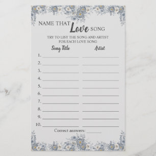 Prospectus 14 Cm X 21,6 Cm Nom qui aime Chanson Gray Floral Game Card